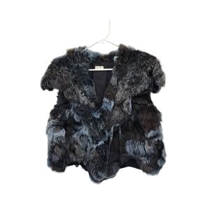 Women's Vintage Dyed Rabbit Fur Cropped Vest with Tie Multicolor Medium